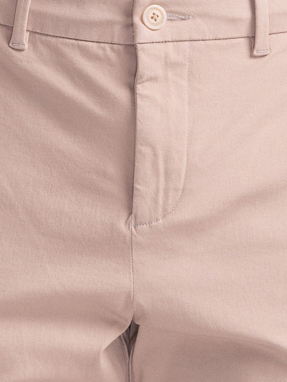 Parx Khaki Solid Carrot Fit Cotton Blend Trouser