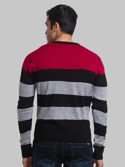 Men Red Yarn Dyed Acrylic Full Sleeve Sweaters