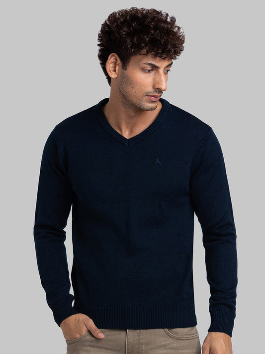 Parx Men Blue Solid Acrylic Sweaters