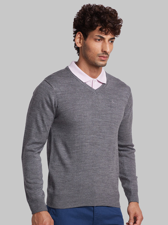 Parx Men Grey Solid Acrylic Sweaters