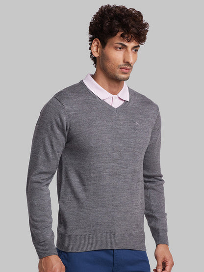 Parx Men Grey Solid Acrylic Sweaters