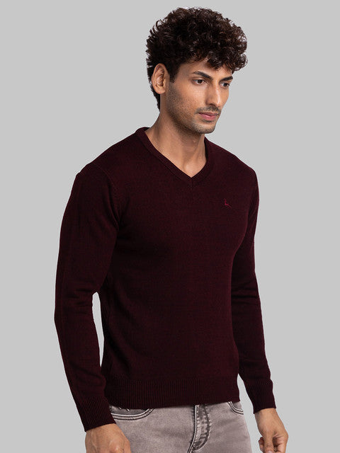 Parx Men Maroon Solid Acrylic Sweater
