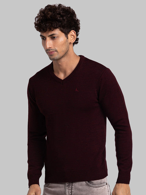 Parx Men Maroon Solid Acrylic Sweater