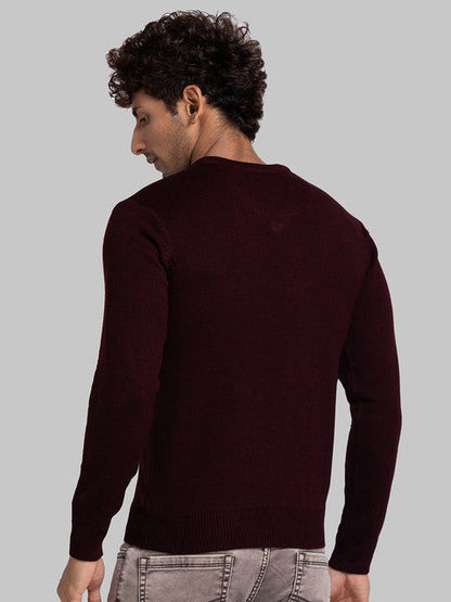 Parx Men Maroon Solid Acrylic Sweater