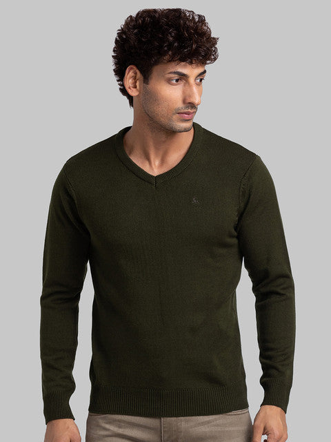 Parx Men Green Solid Acrylic Sweater