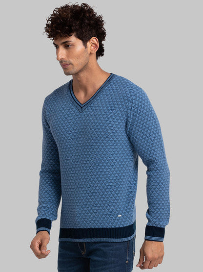 Parx Men Blue Jacquard Acrylic Sweater