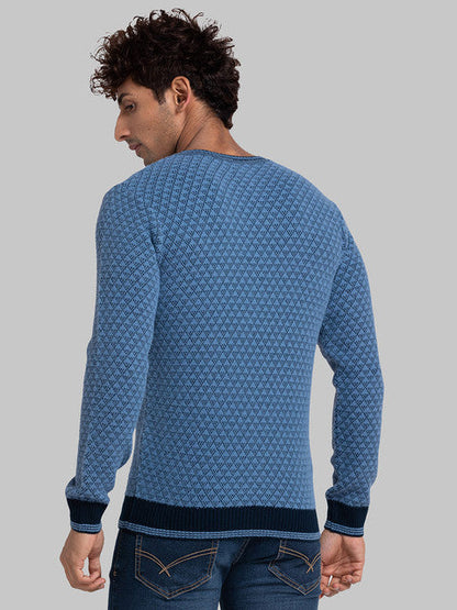 Parx Men Blue Jacquard Acrylic Sweater