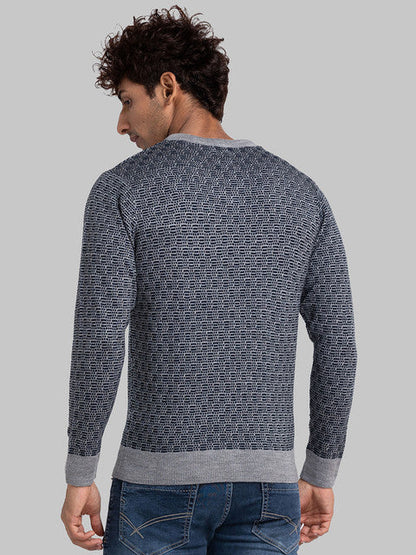 Parx Men Blue Jacquard Acrylic Sweater