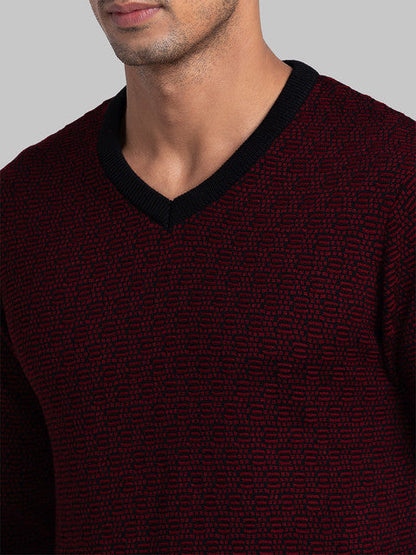 Parx Men Maroon Jacquard Acrylic Sweater