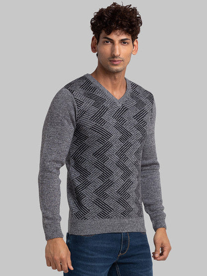 Parx Men Black Jacquard Acrylic Sweater