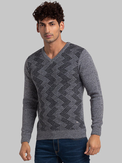 Parx Men Black Jacquard Acrylic Sweater