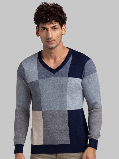 Parx Men Blue Intarsia Acrylic Sweater