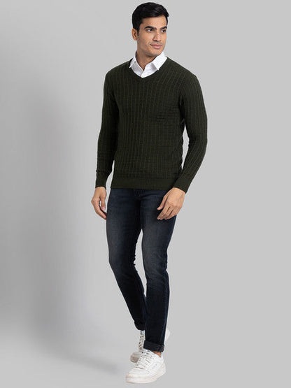 Parx Men Green Structure Acrylic Sweater