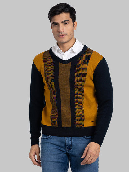 Parx Men Blue Intarsia Acrylic Sweater