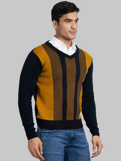 Parx Men Blue Intarsia Acrylic Sweater
