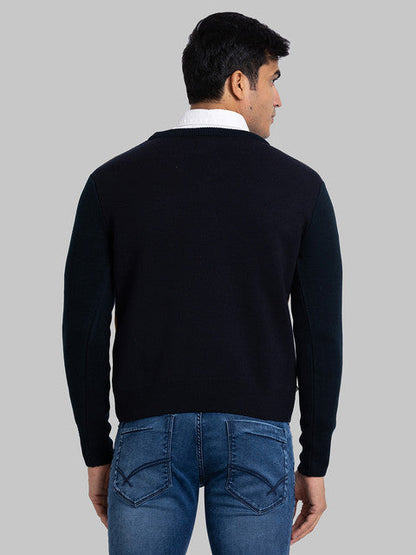 Parx Men Blue Intarsia Acrylic Sweater