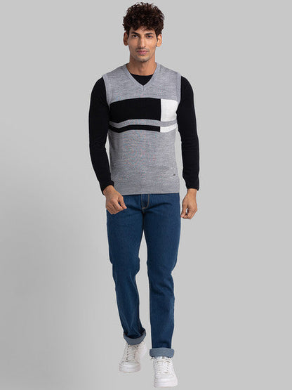 Parx Men Grey Intarsia Acrylic Sweater