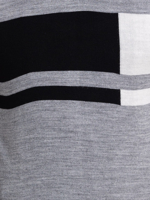 Parx Men Grey Intarsia Acrylic Sweater