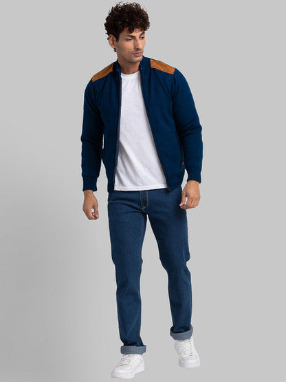 Parx Men Blue Solid Acrylic Sweater