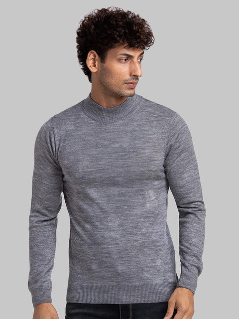 Parx Men Grey Solid Acrylic Blend Sweater