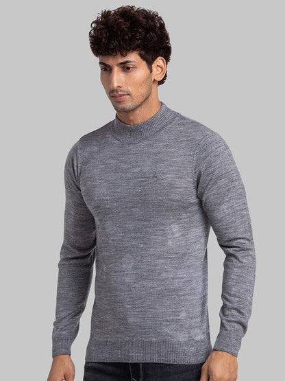 Parx Men Grey Solid Acrylic Blend Sweater