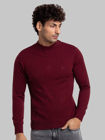 Parx Men Maroon Solid Acrylic Blend Sweater