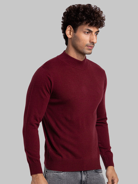 Parx Men Maroon Solid Acrylic Blend Sweater