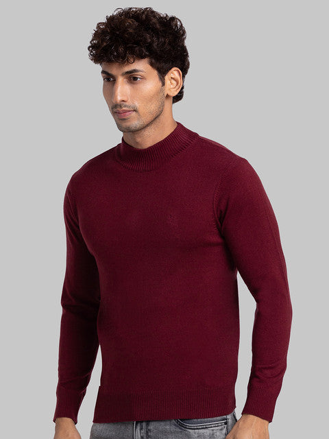 Parx Men Maroon Solid Acrylic Blend Sweater