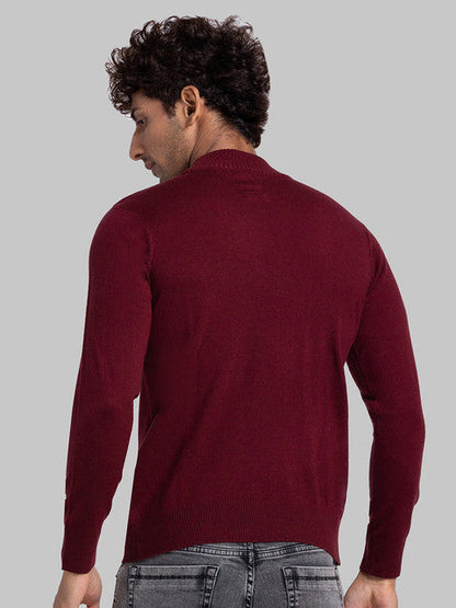 Parx Men Maroon Solid Acrylic Blend Sweater