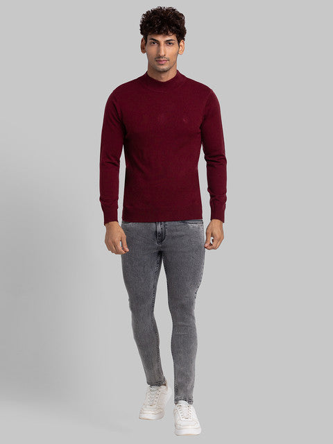 Parx Men Maroon Solid Acrylic Blend Sweater