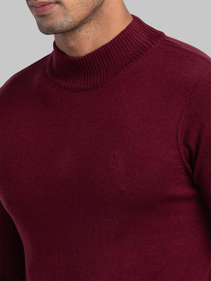 Parx Men Maroon Solid Acrylic Blend Sweater