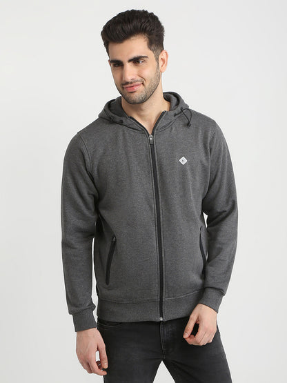 Parx Men Grey Solid Regular Fit Cotton Blend Full Sleeve High Neck Collar Sweatshirt