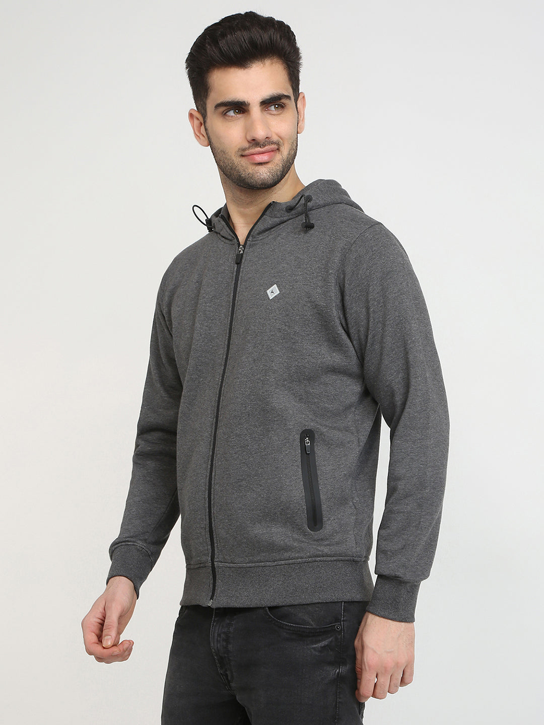 Parx Men Grey Solid Regular Fit Cotton Blend Full Sleeve High Neck Collar Sweatshirt