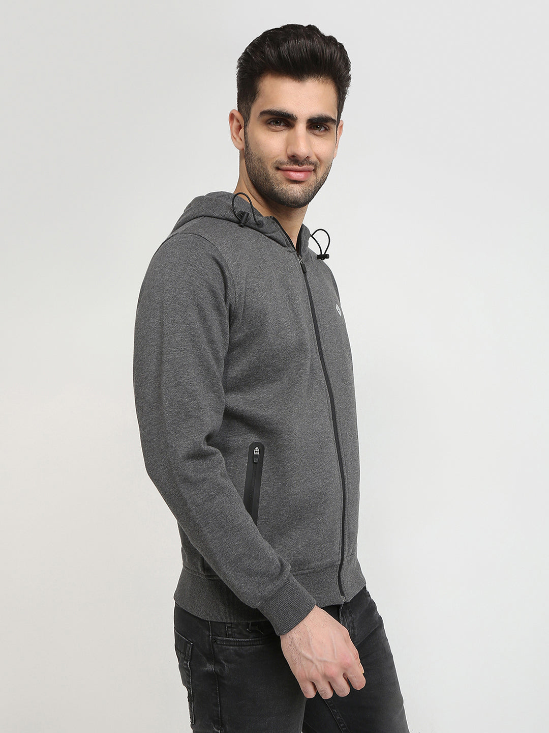 Parx Men Grey Solid Regular Fit Cotton Blend Full Sleeve High Neck Collar Sweatshirt