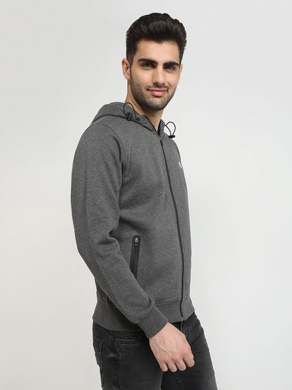 Parx Men Grey Solid Regular Fit Cotton Blend Full Sleeve High Neck Collar Sweatshirt