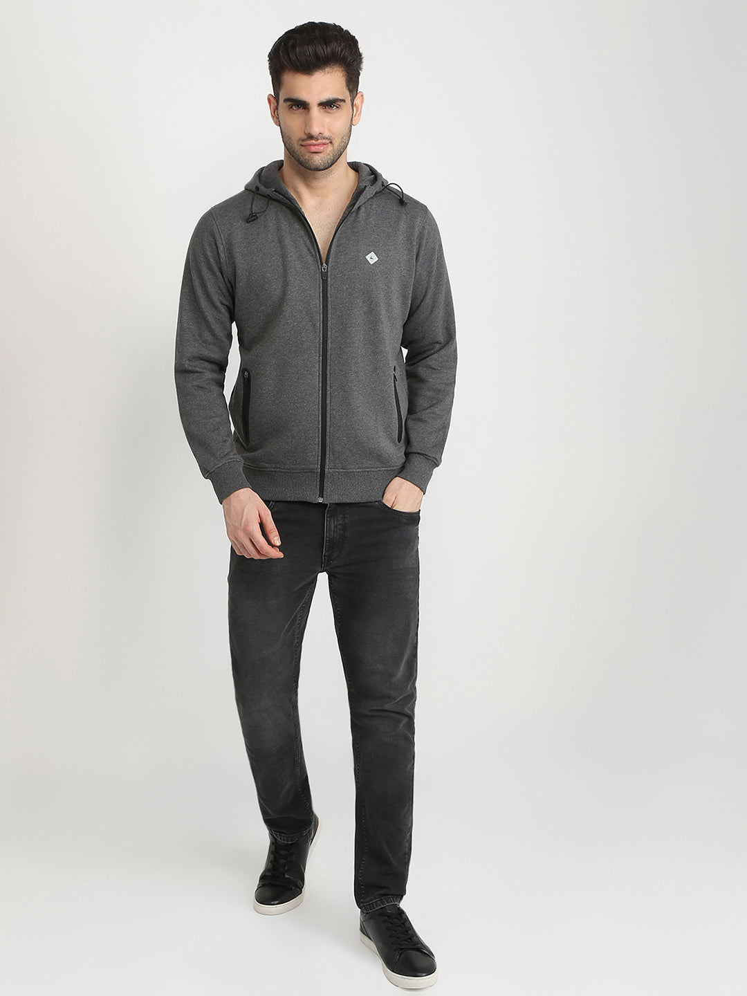 Parx Men Grey Solid Regular Fit Cotton Blend Full Sleeve High Neck Collar Sweatshirt