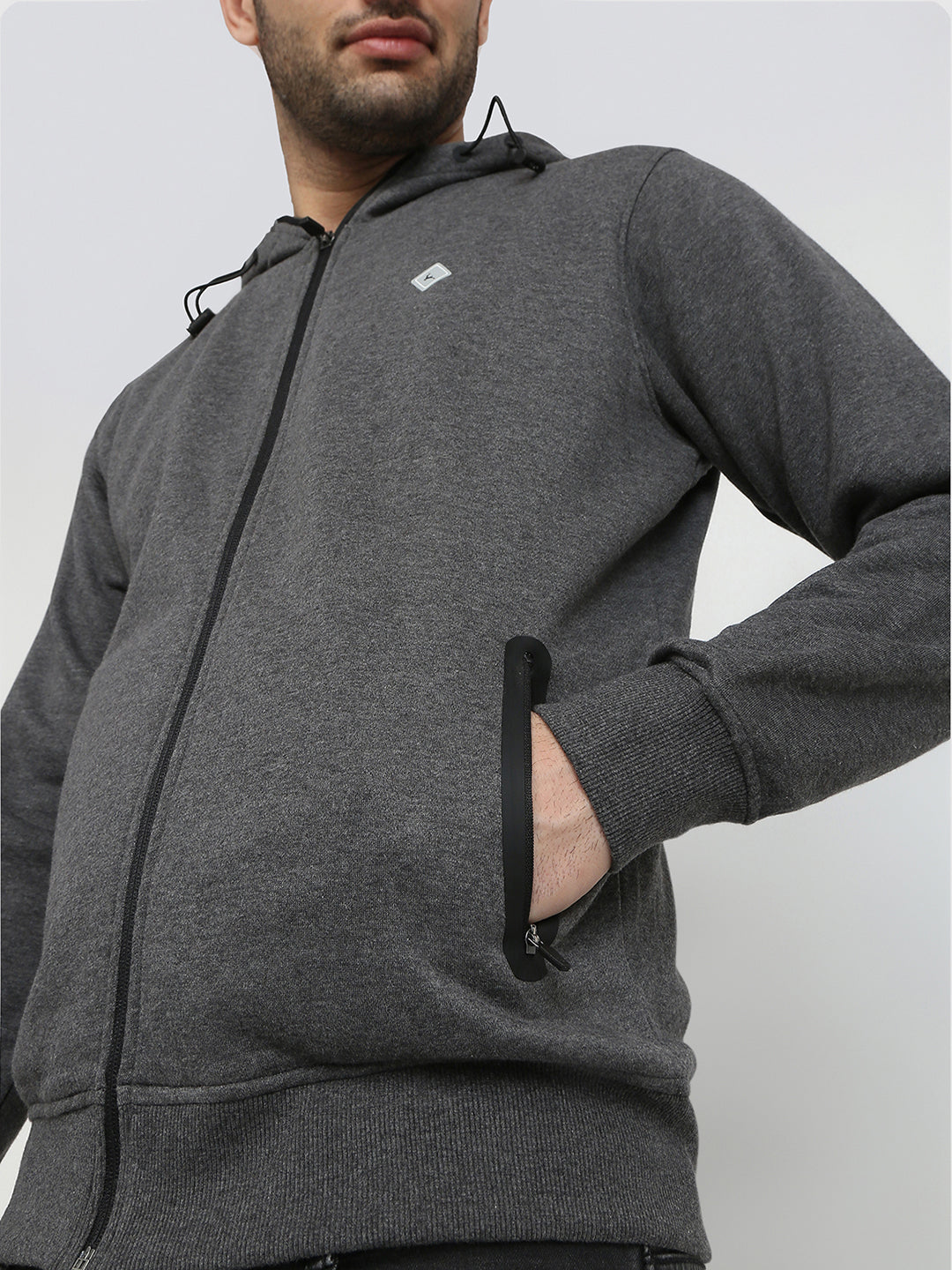 Parx Men Grey Solid Regular Fit Cotton Blend Full Sleeve High Neck Collar Sweatshirt