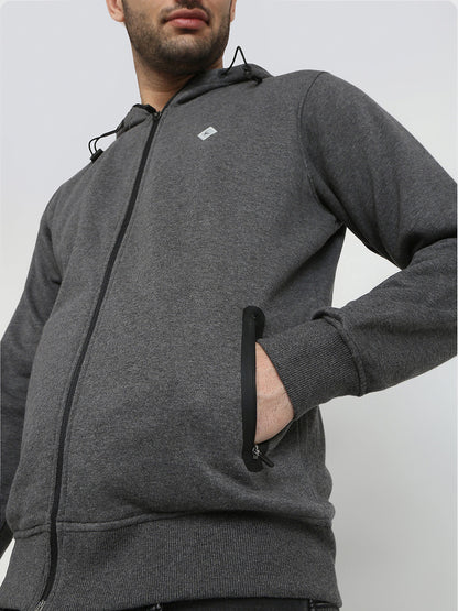 Parx Men Grey Solid Regular Fit Cotton Blend Full Sleeve High Neck Collar Sweatshirt