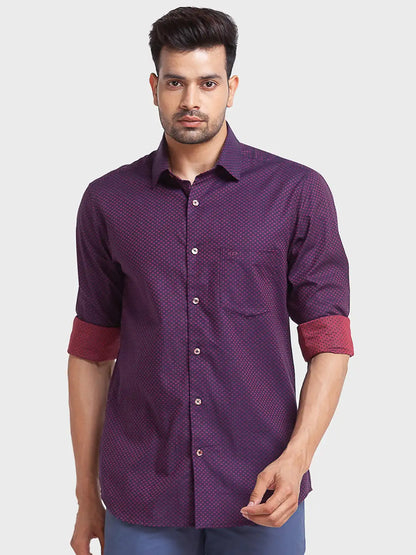 Men Red Tailored Fit Solid Cotton Full Sleeve Shirts