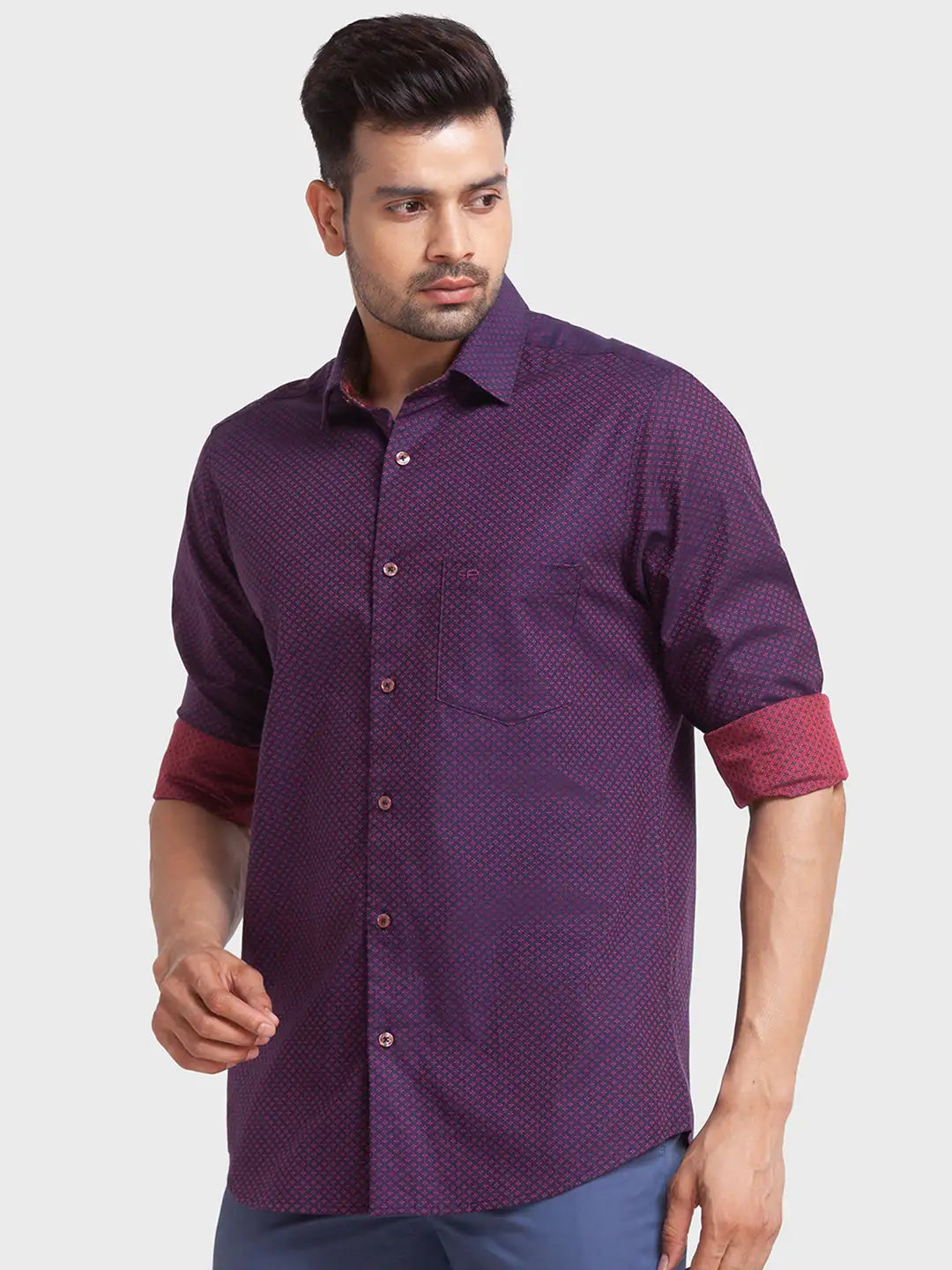 Men Red Tailored Fit Solid Cotton Full Sleeve Shirts