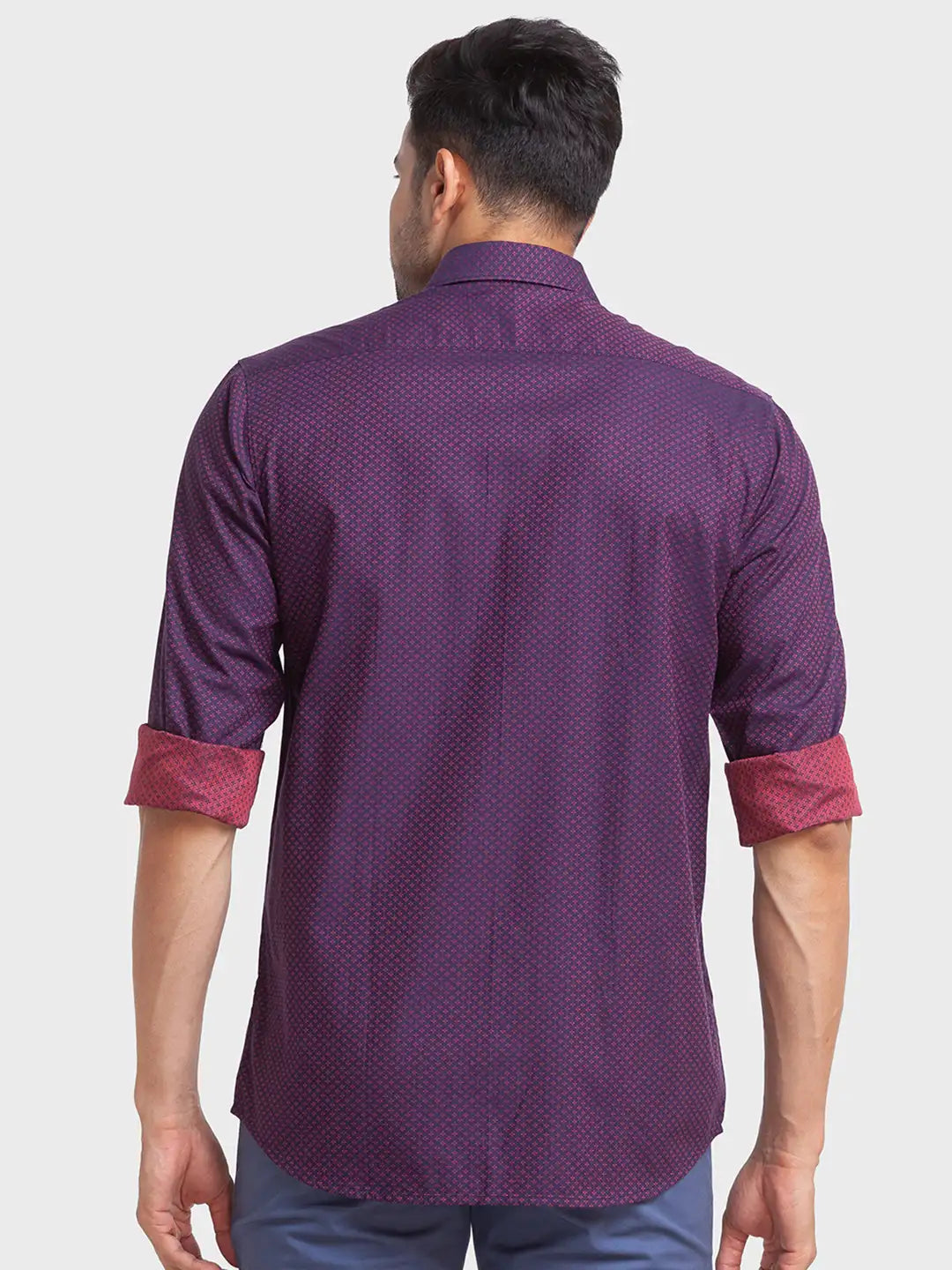 Men Red Tailored Fit Solid Cotton Full Sleeve Shirts