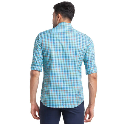 Men Blue Tailored Fit Checks Cotton Full Sleeve Shirts