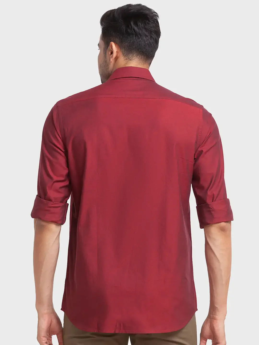 Men Red Tailored Fit Solid Cotton Full Sleeve Shirts