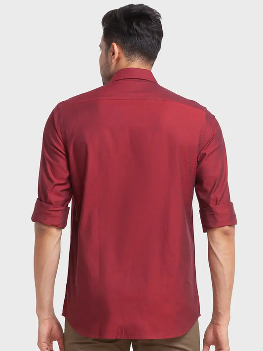 Men Red Tailored Fit Solid Cotton Full Sleeve Shirts