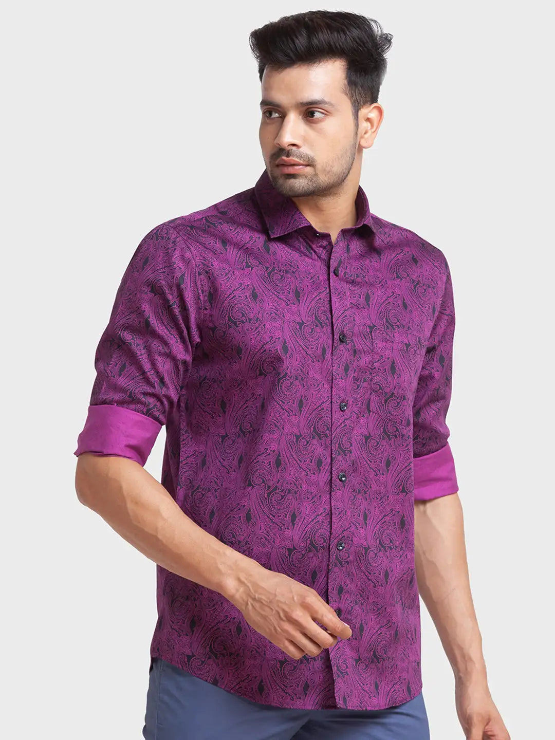 Colorplus Men Purple Printed Tailored Fit Cotton Casual Shirt