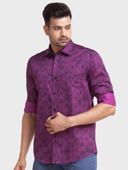 Colorplus Men Purple Printed Tailored Fit Cotton Casual Shirt