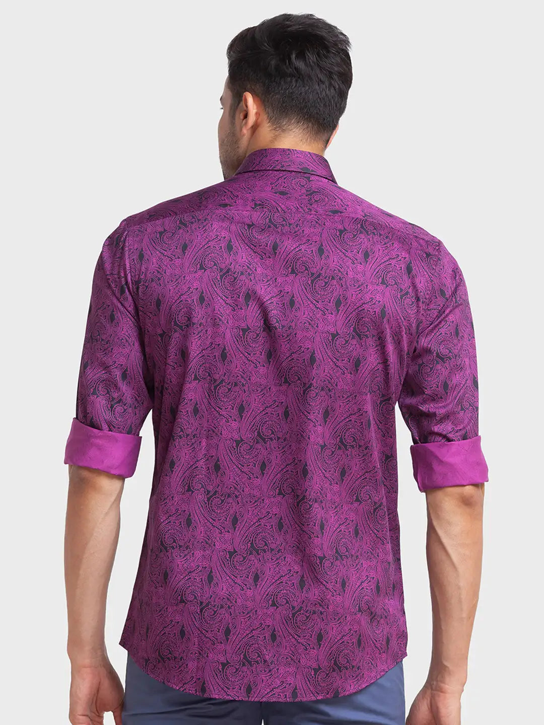 Colorplus Men Purple Printed Tailored Fit Cotton Casual Shirt