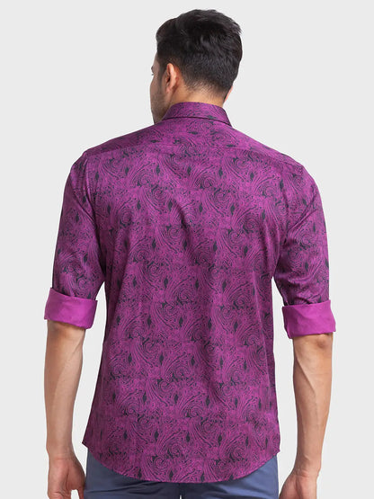 Colorplus Men Purple Printed Tailored Fit Cotton Casual Shirt