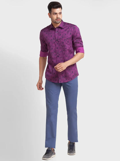 Colorplus Men Purple Printed Tailored Fit Cotton Casual Shirt