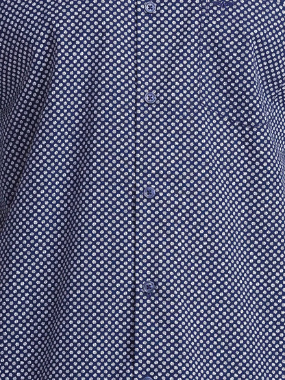 Men Blue Slim Fit Print Cotton Cut Away Collar Shirts